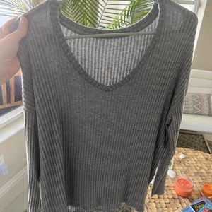 Women’s American Eagle Soft and Sexy Light Gray Rib Long Sleeve, size medium